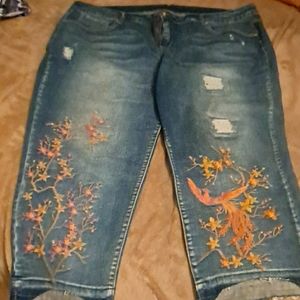 Cropped Asian floral design jeans